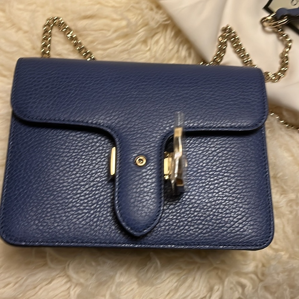 Gucci New Blue Leather Interlocking GG Marmont Small Crossbody Purse *Authentic - Picture 4 of 13